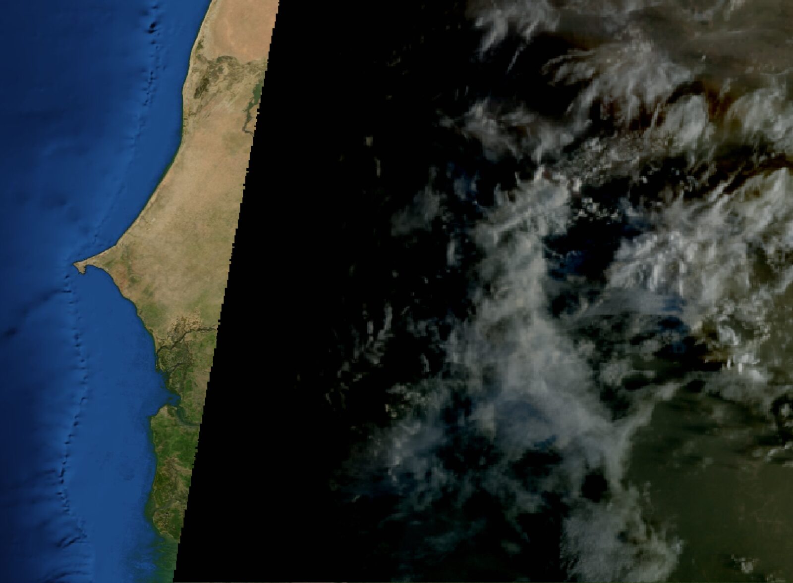 Le ciel au-dessus du Sénégal vu par le satellite Meteosat, Lun 19 à 7 h